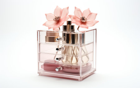 Stunning Snapshot of Acrylic Makeup Organizer Isolated on White Backgroundの素材