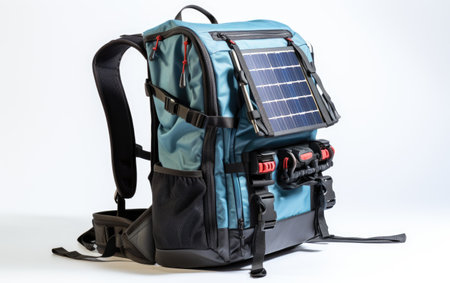 Captivating View of Solar-Powered Backpack Cooler with Crystal Clarity Isolated on White Backgroundの素材