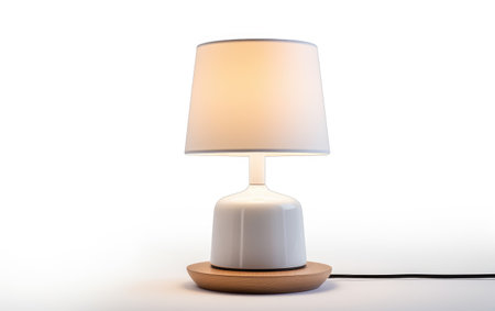 A Detailed Look at the Smart Features of an AI Powered Bedside Lamp Isolated on White Backgroundの素材