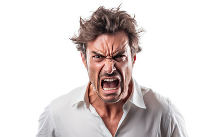 Capturing the Raw Fury of an Angry Man in a Clear Isolated on White Backgroundの素材