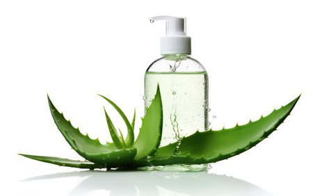 A Captivating Look at Aloe Vera and Green Tea Hand Sanitizer Sparkling in Isolation Isolated on White Backgroundの素材