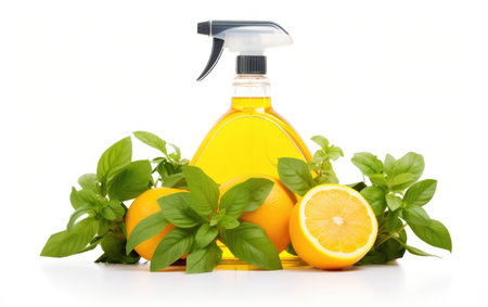 Exploring the Dynamic Duo of Citrus and Basil in an Isolated Stovetop Cleaner Isolated on White Backgroundの素材
