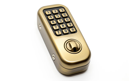 Isolated View of Keypad Door Lock Isolated on White Backgroundの素材