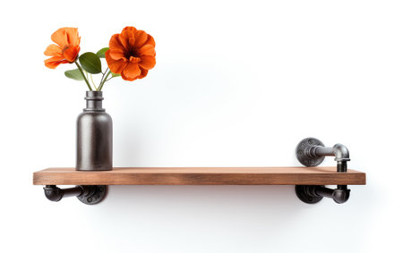 Pipe Shelf with a Single Flower Accent Isolated on White Backgroundの素材