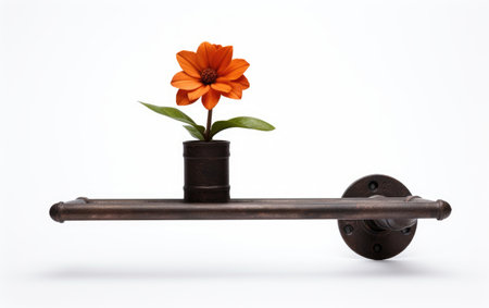 Pipe Shelf with a Single Flower Accent Isolated on White Backgroundの素材