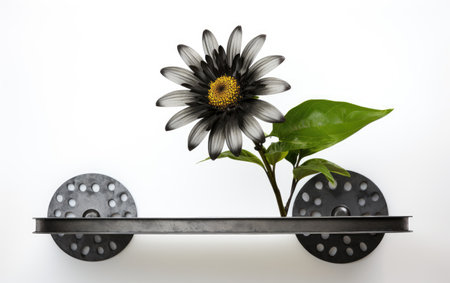 Pipe Shelf with a Single Flower Accent Isolated on White Backgroundの素材