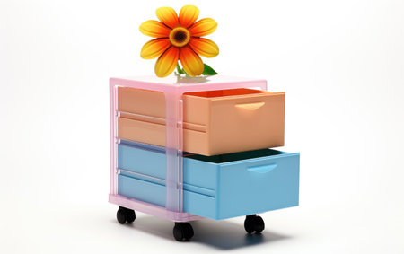 A Detailed Glimpse into the Orderliness of a Plastic Storage Drawer Cart Isolated on White Backgroundの素材