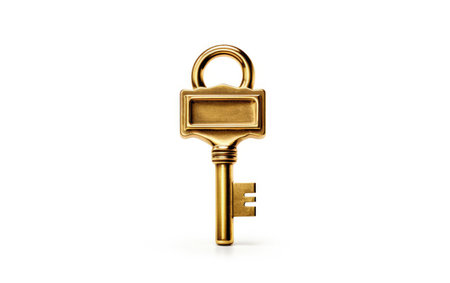Lock and Key in Detail, Security Unveiled Isolated on White Backgroundの素材
