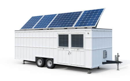 A Solo Exhibit of an Off-Grid Solar Power System in Gigapixel Standard Scale Isolated on White Backgroundの素材