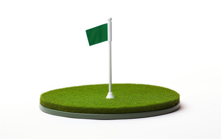 Capturing the Intricacies of a Putting Green Cup with Flagpole Against a Clean Background Isolated on White Backgroundの素材