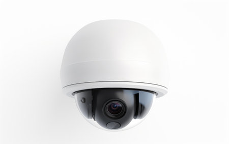 Witness the Distinctive Appearance of a Security Camera Warning Sign in a Standard Scale Isolated on White Backgroundの素材