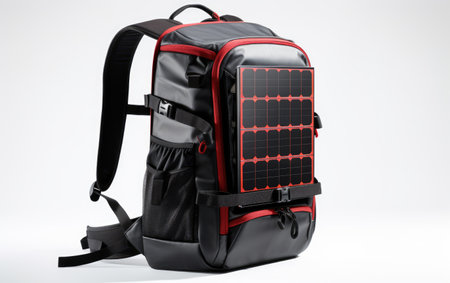 Unveiling the Innovative Essence of the Solar Backpack with Built in Charger in Isolation Isolated on White Backgroundの素材