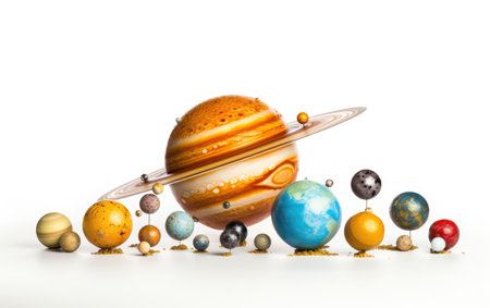 A Detailed Look at the Isolated Solar System Model, Isolated on White Backgroundの素材