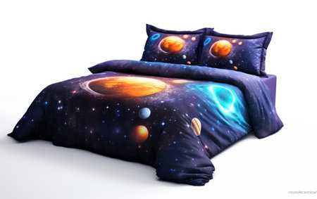 A Glimpse into the Space themed Bedding Universe Isolated on White Backgroundの素材