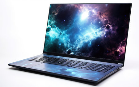 Standard Scale Snapshot of Space themed Laptop Skin Isolated on White Backgroundの素材