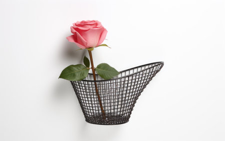 Discovering the Utility of Wire Basket Organizer and Flower Isolated on White Backgroundの素材