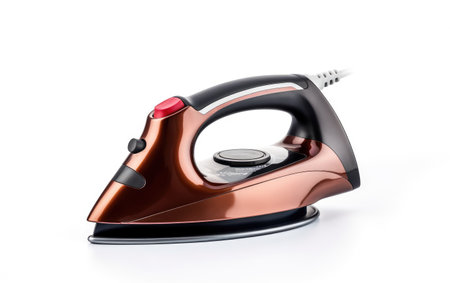 Experience Crease-Free Ease with a Travel-Sized Portable Iron Isolated on White Backgroundの素材