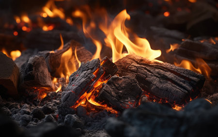 The Glowing Remnants of Hot Coals in the Fire Pitの素材