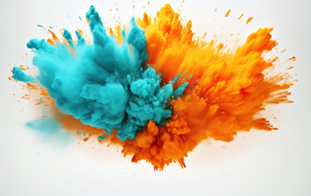A Vibrant Burst of Orange and Teal Powders Creates a Mesmerizing Tropical Displayの素材