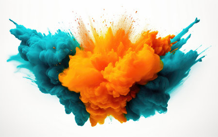 The Intense Impact of Orange and Teal Powders Merging in a Striking Explosive Displayの素材