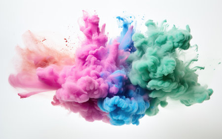 Blue, Pink and Green Powder Explodes, Unleashing a Visual Wave of Artistic Brillianceの素材