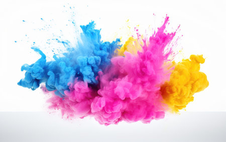 The Dynamic Fusion of Pink, Blue, and Yellow Powders in Mesmerizing Chaosの素材
