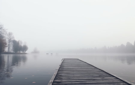 The Silent Tranquility of a Lake Surrendered to Fogの素材