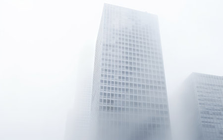 The Subdued Ambiance of Skyscrapers Blanketed in Mistの素材
