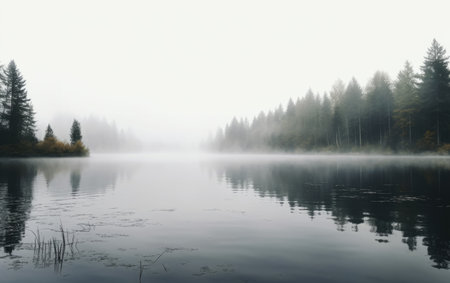 The Silent Tranquility of a Lake Surrendered to Fogの素材