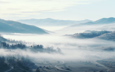 The Gentle Dance of Radiation Fog in the Valley's Embraceの素材