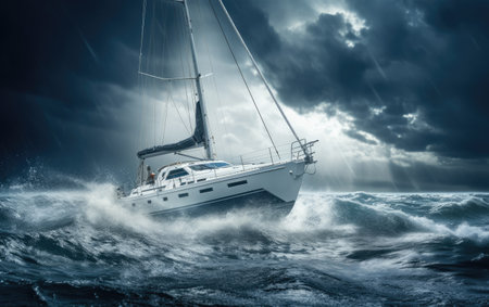 The Resilience of a Seafaring Vessel Amidst Thunderstorm Chaosの素材