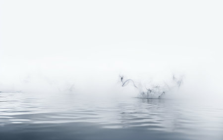 A Quiet Scene with Steam Fog Over a Gentle Streamの素材