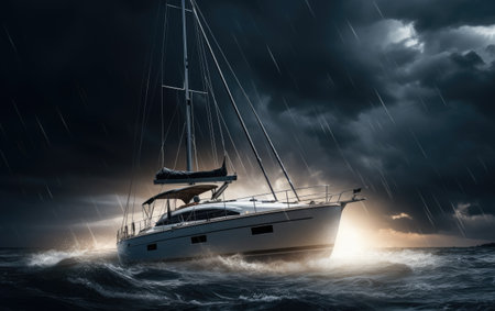 A Thunderstorm Unleashing Fury Over a Luxurious Yachtの素材