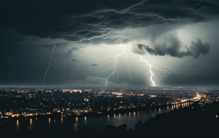 A Thunderstorm Imposing Its Dominance on the City Belowの素材