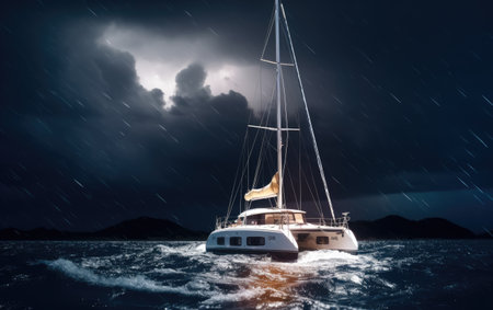 A Catamaran Braving the Elemental Forces of Thunderの素材