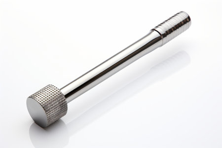 Metal Object With Metal Handle. The smooth surface of the metal object contrasts with the bright backdrop, highlighting its industrial design. On PNG Transparent Clear Background..の素材