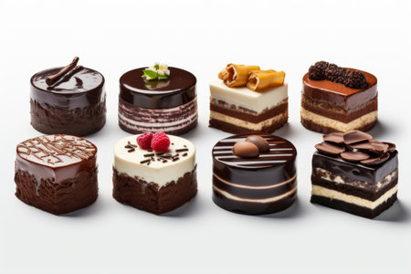 Various Types of Cakes. A collection of different types of cakes, such as chocolate, vanilla, red velvet, and carrot cake, Each cake is decorated uniquely. On PNG Transparent Clear Background..の素材