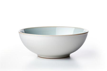 White Bowl. A white bowl sits on a plain white background, creating a minimalist and clean aesthetic. The bowl is empty, with no visible contents, emphasizing simplicity and neutrality.の素材