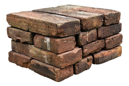 Stack of Bricks Resting on Top of Each Other. A neat stack of brick balanced on top of one another creating a sturdy structure. Each brick is uniform in size and color showing precision construction.の素材
