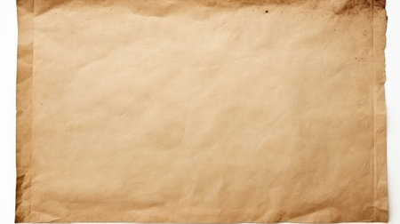 Brown Pape. A piece of brown paper is positioned on a plain creating a simple and minimalist composition. The paper appears smooth and slightly creased with no additional elements present.の素材