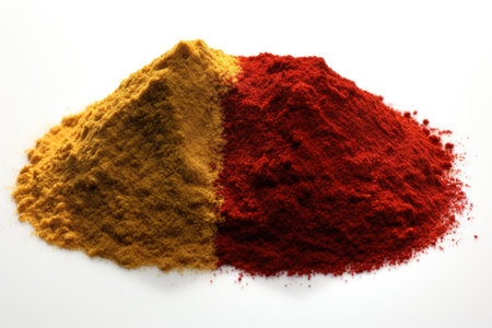 A Fiery Burst: Pile of Vibrant Red and Yellow Spices..の素材