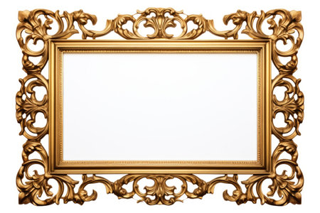 Gleaming Gold Elegance: Ornate Frame on White..の素材