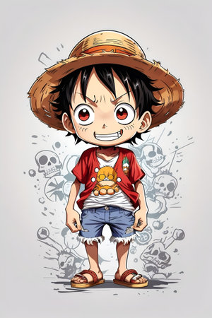 Cartoon boy wearing a straw hat on his head. Vector illustration.の素材