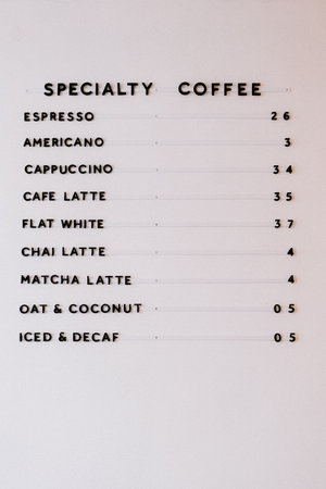 Close-up of a menu for a restaurant with the words special coffeeの素材