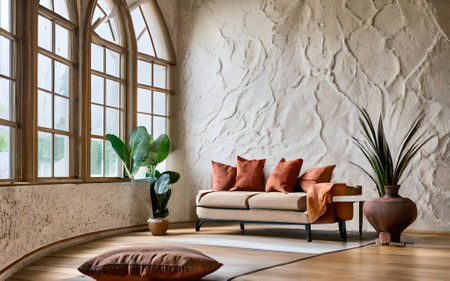 interior of modern bright interiors living room with sofa and plantの素材