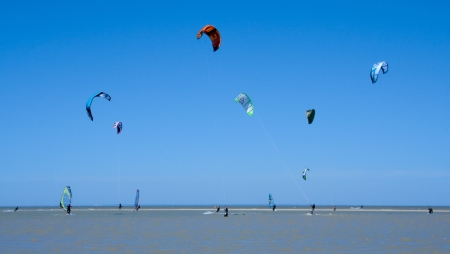 Kitesurfing competition in the Taganrog Bay of the Azov Seaの写真素材