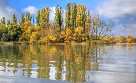 River landscape in sunny autumn day