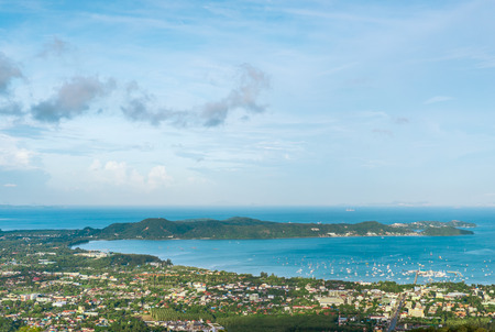 View of Chalong Bay from the observation deck on mountain Nakaked, Phuket Island, Thailandの写真素材