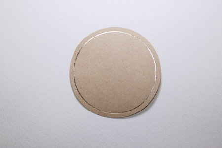 Blank paper label on white background. Top view. Copy space.の写真素材