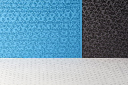 Empty white table and blue and gray Japanese pattern background for product display montage